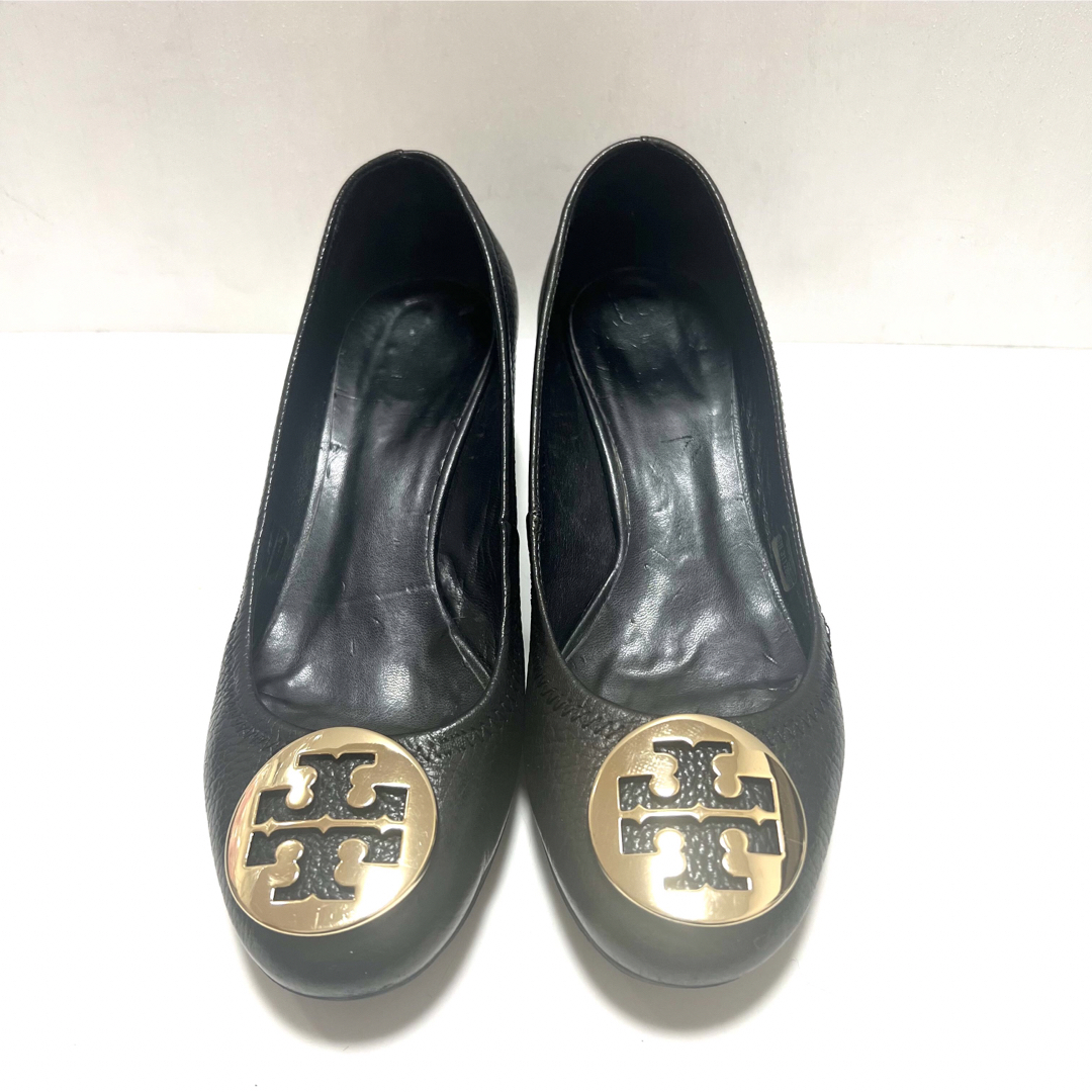 【美品】Tory Burch パンプス レザー ロゴ ブラック ゴールド 23