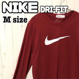 ナイキ(NIKE)のNIKE ナイキ DRI-FIT ロンt ビッグスウッシュ 長袖 赤 海外古着(Tシャツ/カットソー(七分/長袖))