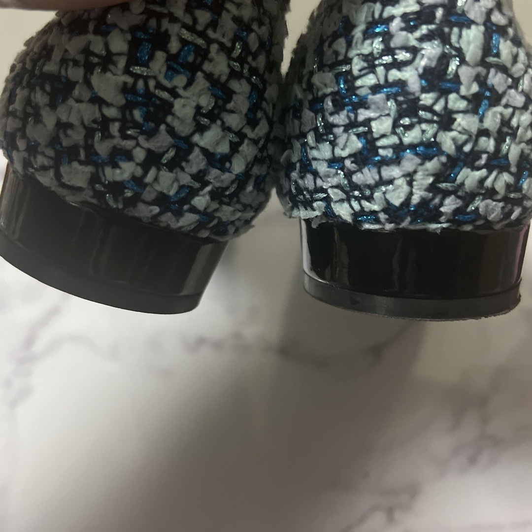 DAMDA ブルーミックスツイードリボンローヒールパンプス　25㌢　匿名配送 レディースの靴/シューズ(バレエシューズ)の商品写真
