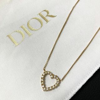 クリスチャンディオール(Christian Dior)の美品 ディオール ネックレス ハート ラインストーン ゴールド(ネックレス)