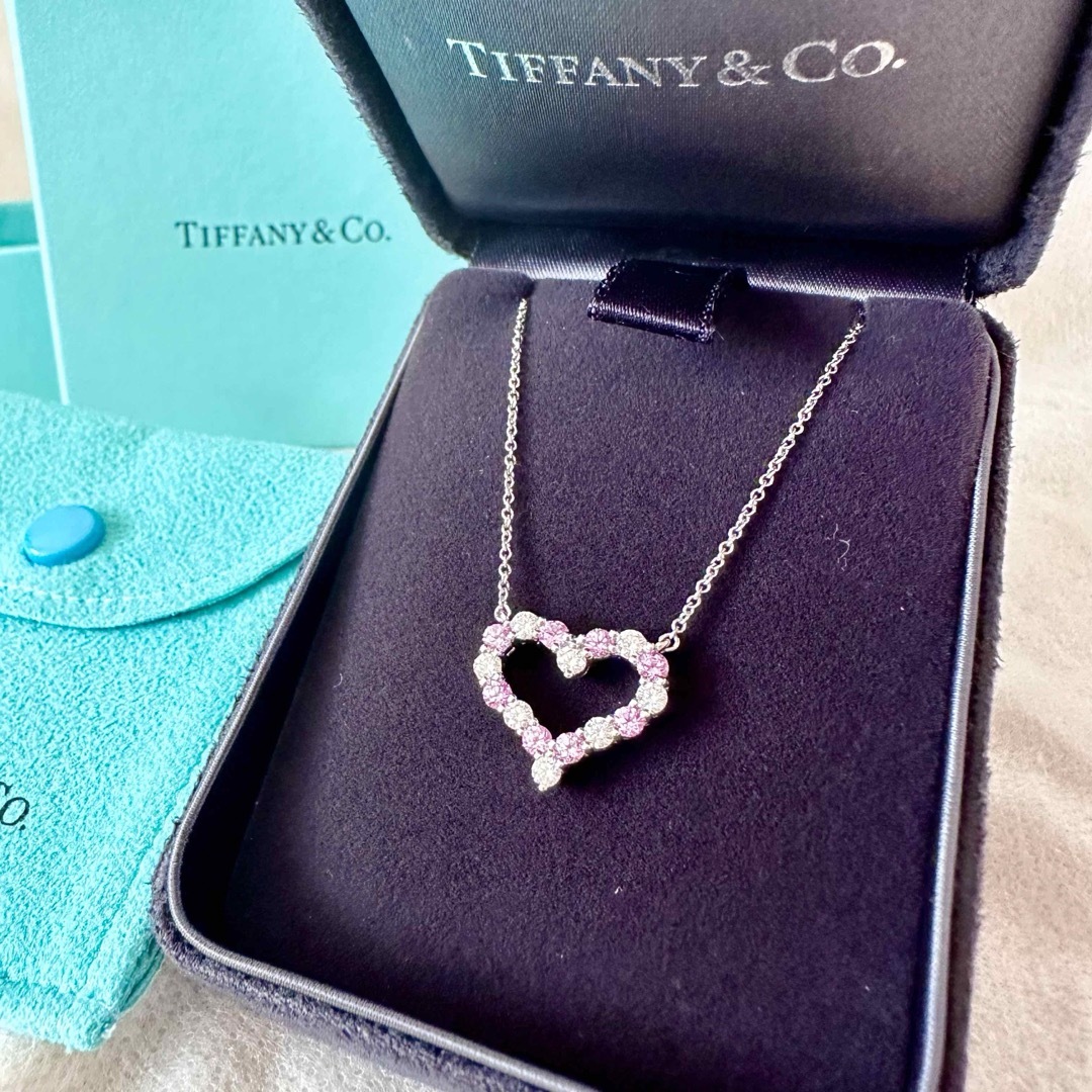 未使用Tiffanyダイヤモンド＆ピンクサファイヤPT950ハートネックレス