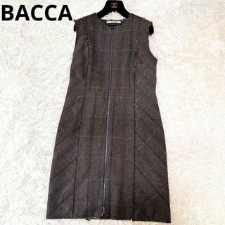 バッカ(BACCA)のBACCA バッカ　ロングジレワンピースウールヘリンボーンチェック ジップアップ(ロングワンピース/マキシワンピース)