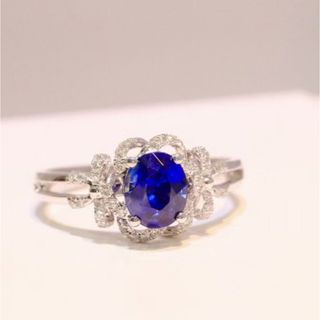 天然 ロイヤルブルーサファイア ダイヤ リング1.06ct k18 f(リング(指輪))