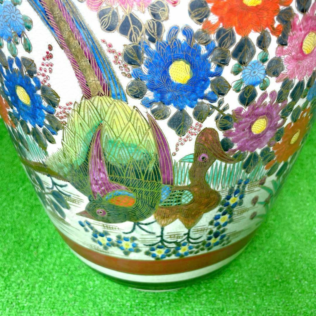高級!骨董品 薩摩焼 大瓶 金蘭手染錦花絵図 金錦 耳付 壺 花瓶 高級!骨董品 薩摩焼 大瓶 金蘭手染錦花絵図 金錦 耳付 壺 花瓶