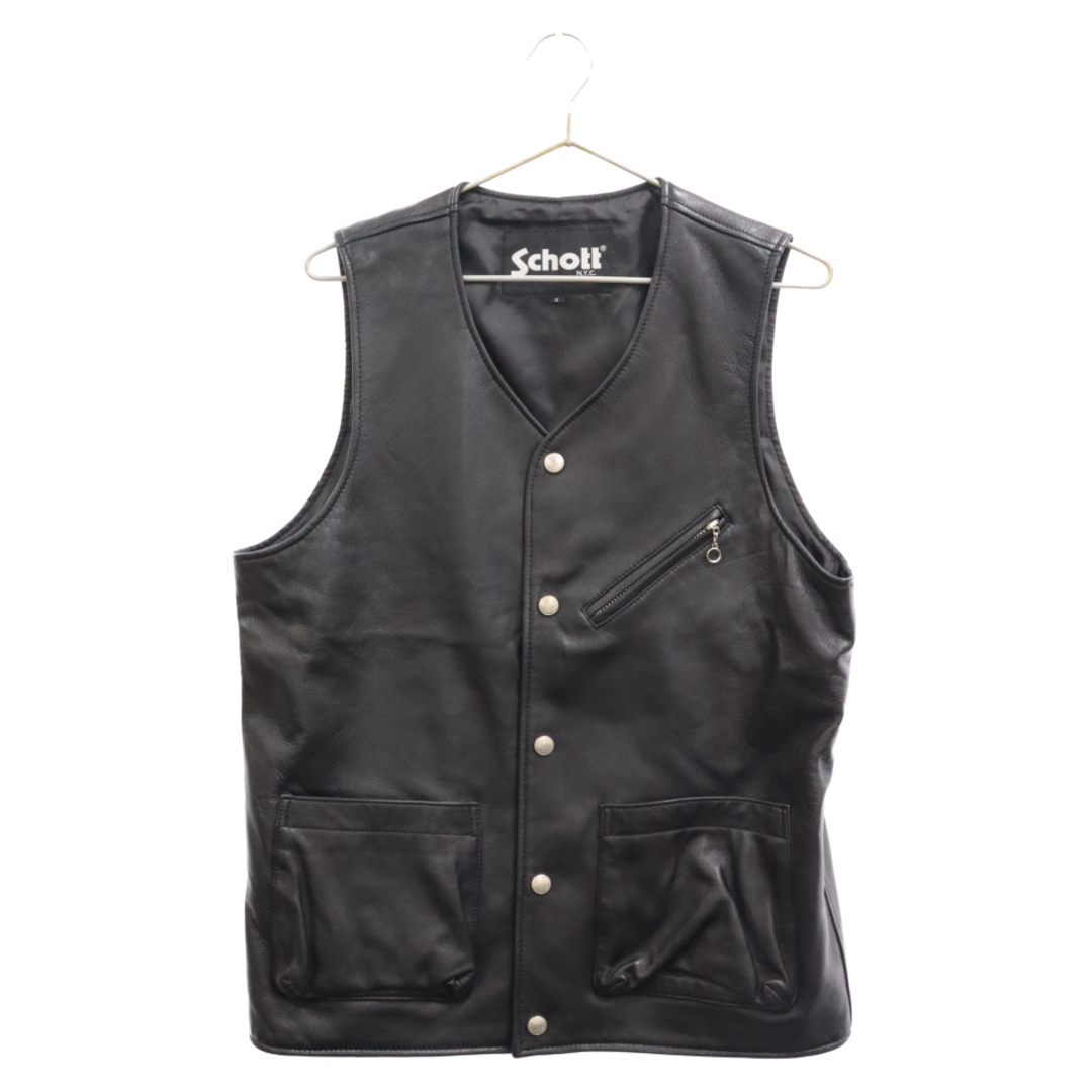 SCHOTT ショット 22AW PATCH POCKET LEATHER VEST ラムレザーパッチポケットジレ レザーベスト ブラック 3121030495センチ肩幅