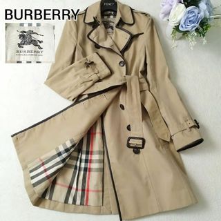 バーバリー(BURBERRY)のバーバリー トレンチコート ロング ノバチェック レザー ベルト ベージュS Ｍ(トレンチコート)