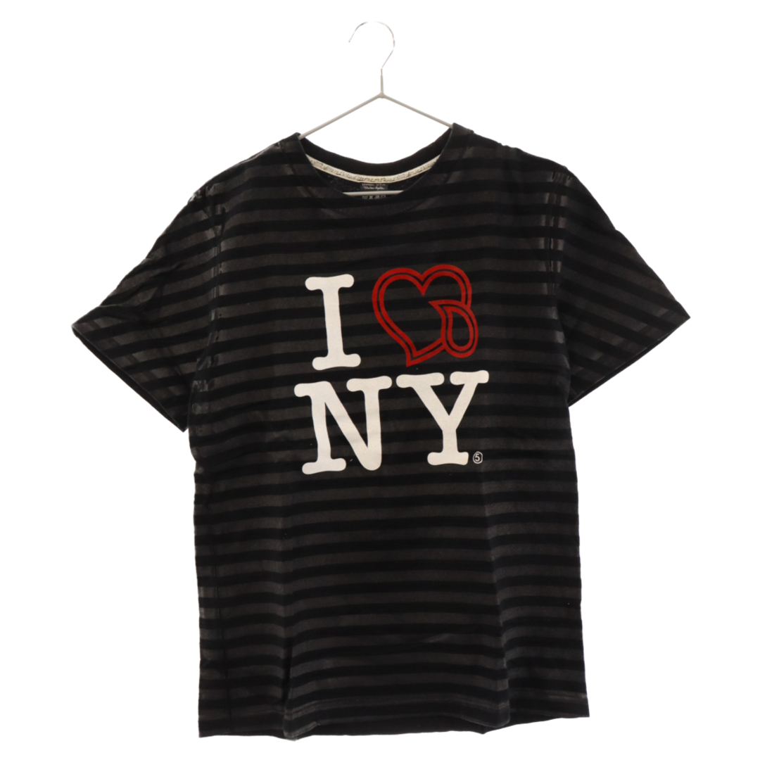 NUMBER (N)INE ナンバーナイン 5th Anniversary I LOVE NY Tee 本店限定 ニューヨーク5周年記念 ハート涙ペンキボーダー 半袖Tシャツ ブラック60センチ身幅