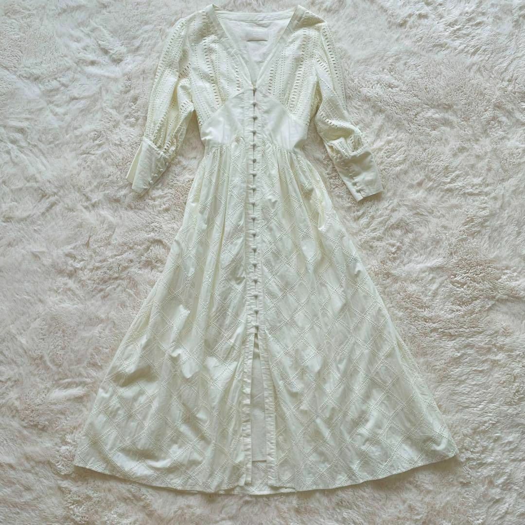 ワンピースアメリヴィンテージMEDI CRUMPLE COTTON LACE DRESS白