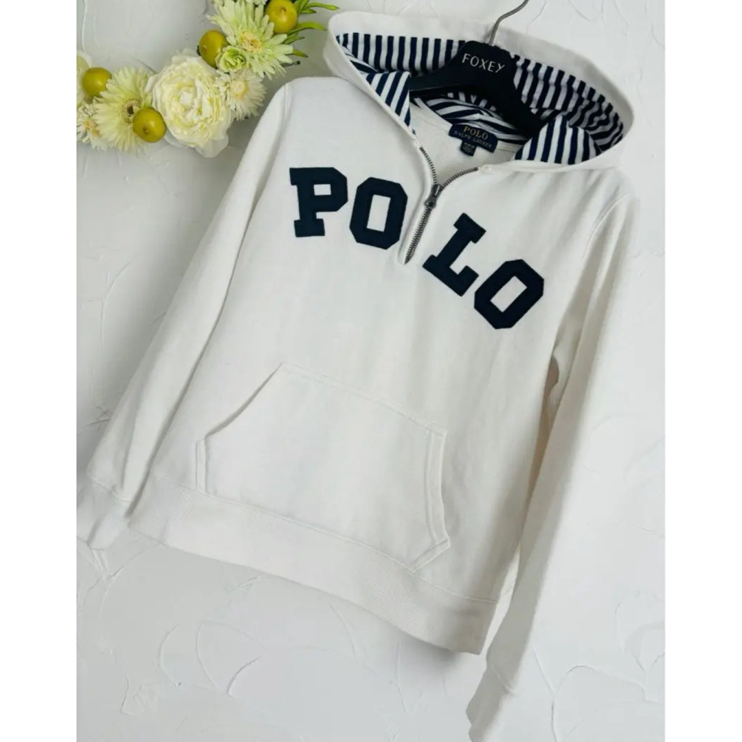 POLO RALPH LAUREN(ポロラルフローレン)のあきえり様専用　ラルフローレン　白　パーカー　ストライプ　10-12 150 キッズ/ベビー/マタニティのキッズ服男の子用(90cm~)(ジャケット/上着)の商品写真