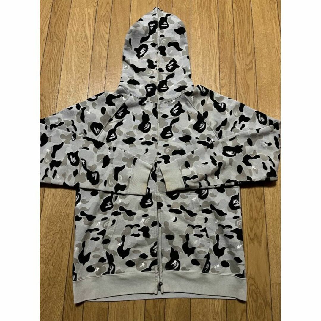 bape gray camo hoodie　ベイプ　パーカー　グレー　迷彩　刺繍メンズ