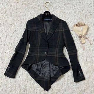 ラルフローレン(Ralph Lauren)のラルフローレン  カシミヤ混 チェック ヘム テーラードジャケット 燕尾(テーラードジャケット)