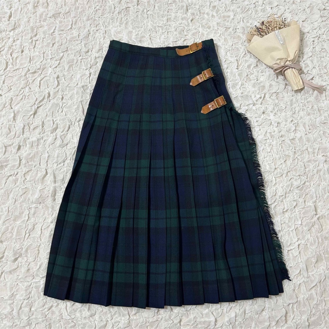 Ralph Lauren(ラルフローレン)のラルフローレン イングランド製 ブラックウォッチ チェック スカート グリーン レディースのスカート(ロングスカート)の商品写真