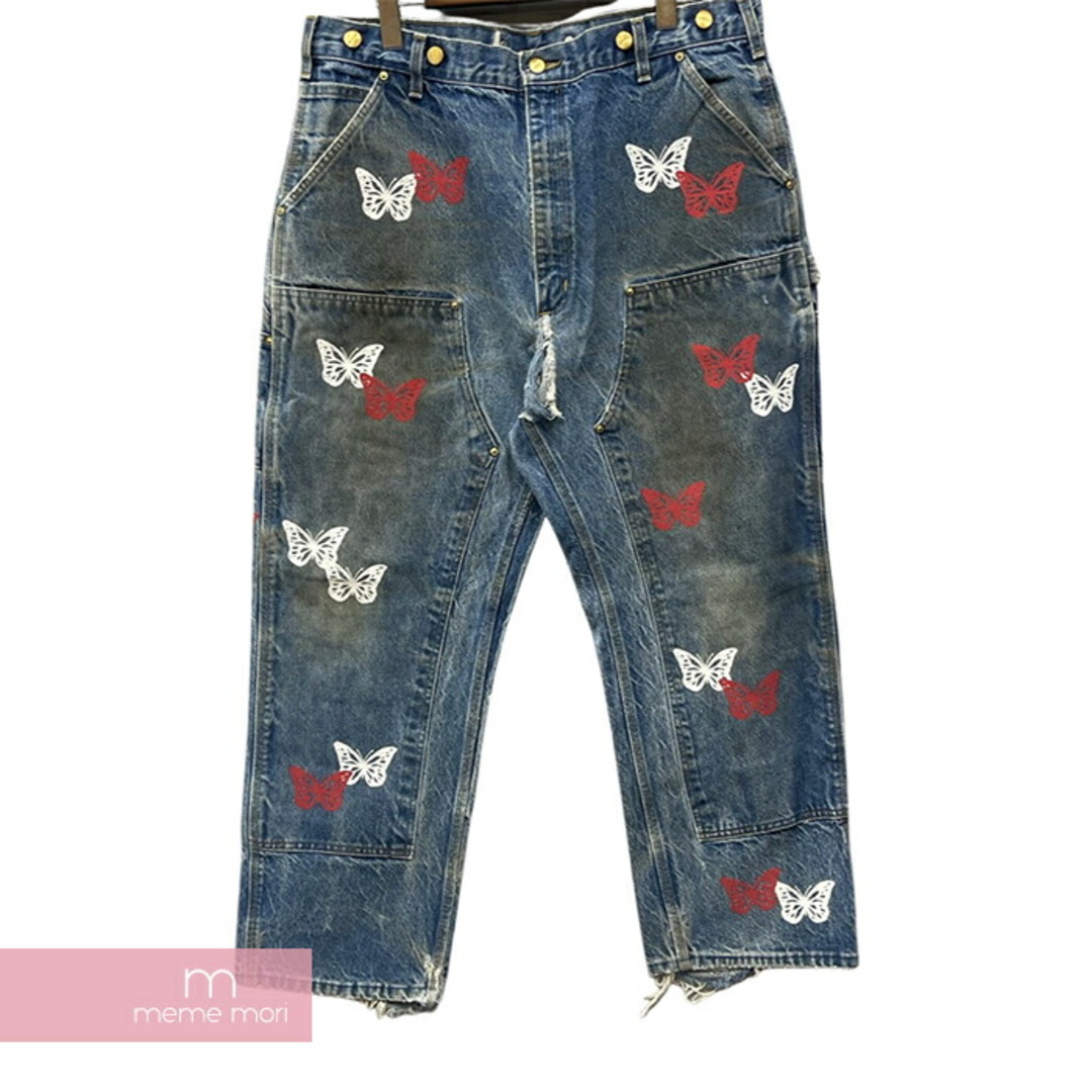 ABOUT DREAMS Butterfly Jeans アバウトドリームズ バタフライジーンズ デニムパンツ バタフライプリント 蝶 総柄 リメイク 加工 ジップフライ カーハートボディ インディゴ サイズ36 【231230】【-A】【me04】メンズ