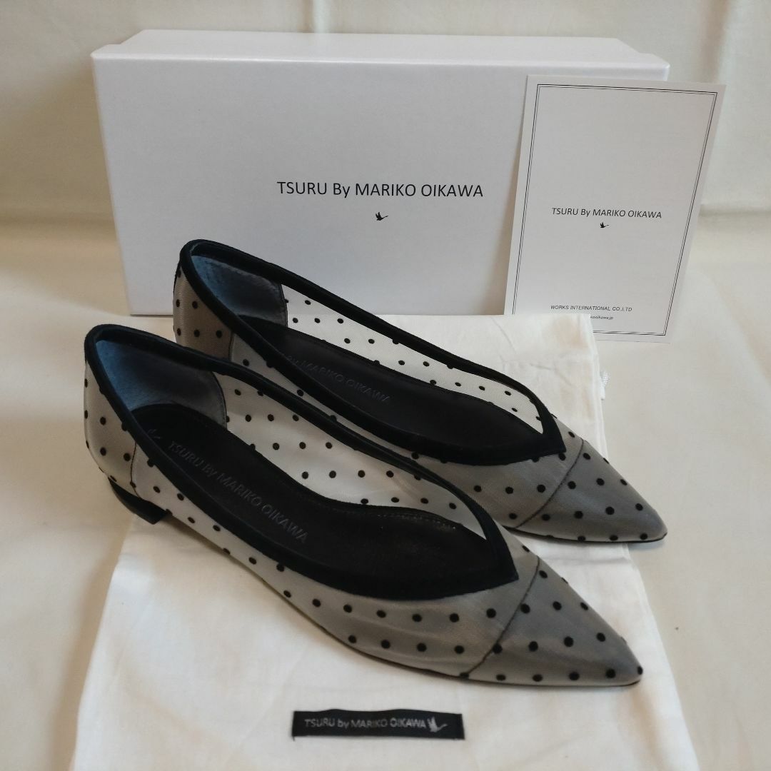 TSURU by Mariko Oikawa(ツルバイマリコオイカワ)の新品 ツルバイマリコオイカワ ドット チュール フラット パンプス 23 レディースの靴/シューズ(ハイヒール/パンプス)の商品写真