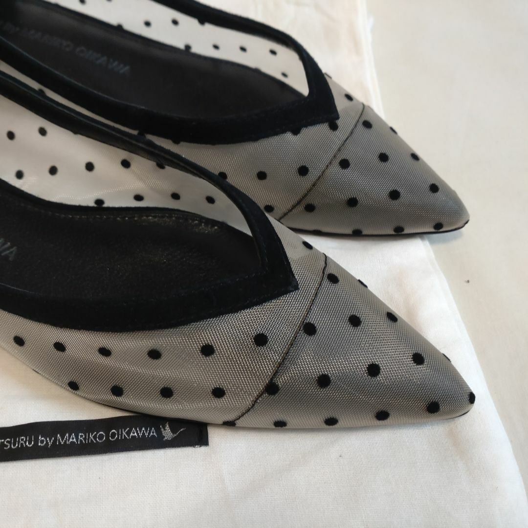 TSURU by Mariko Oikawa(ツルバイマリコオイカワ)の新品 ツルバイマリコオイカワ ドット チュール フラット パンプス 23 レディースの靴/シューズ(ハイヒール/パンプス)の商品写真