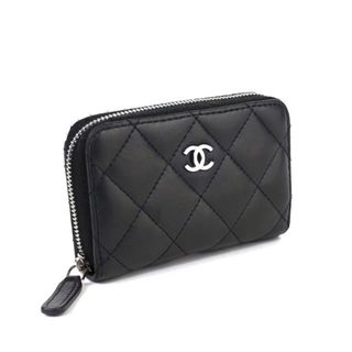 シャネル(CHANEL)のマトラッセ ラムスキン コインケース ブラック シルバー金具(コインケース)