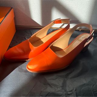 エルメス(Hermes)の【HERMES】エルメス ヒール パンプス Hロゴ サイズ37 オレンジ 靴(ハイヒール/パンプス)