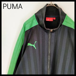 プーマ(PUMA)の【人気デザイン】PUMA☆刺繍ロゴ付トラックジャケット　M　ネイビー＆グリーン(ジャージ)