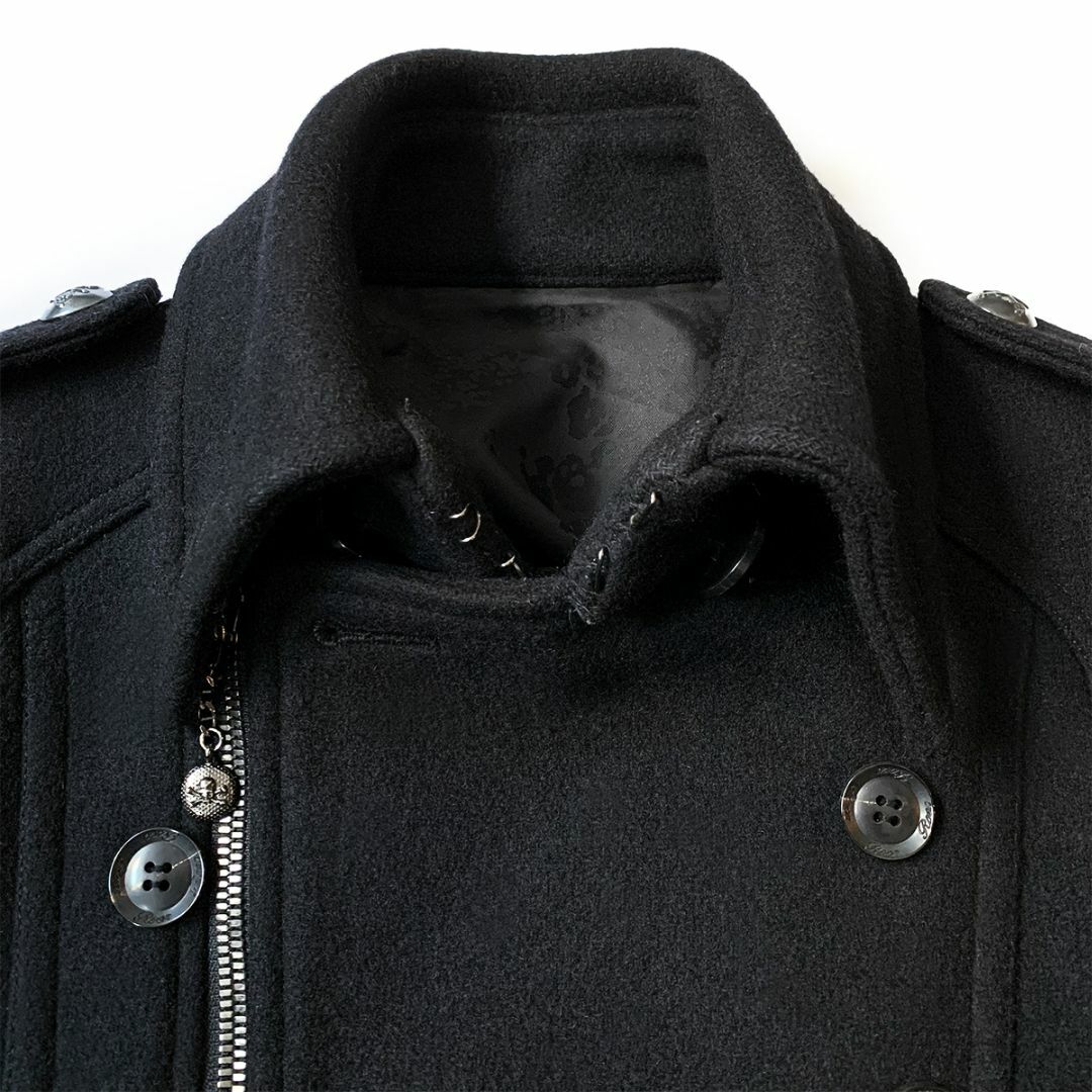 定価10.8万★Roen スワロフスキースカル装飾ライダースジャケットPコート3