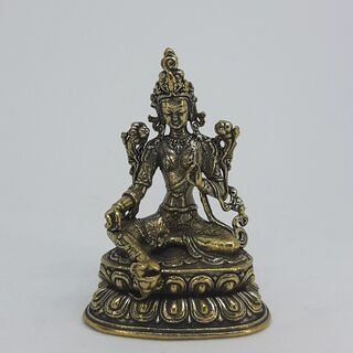多羅菩薩像　置物　グリーンターラー　緑度母　チベット　密教(金属工芸)