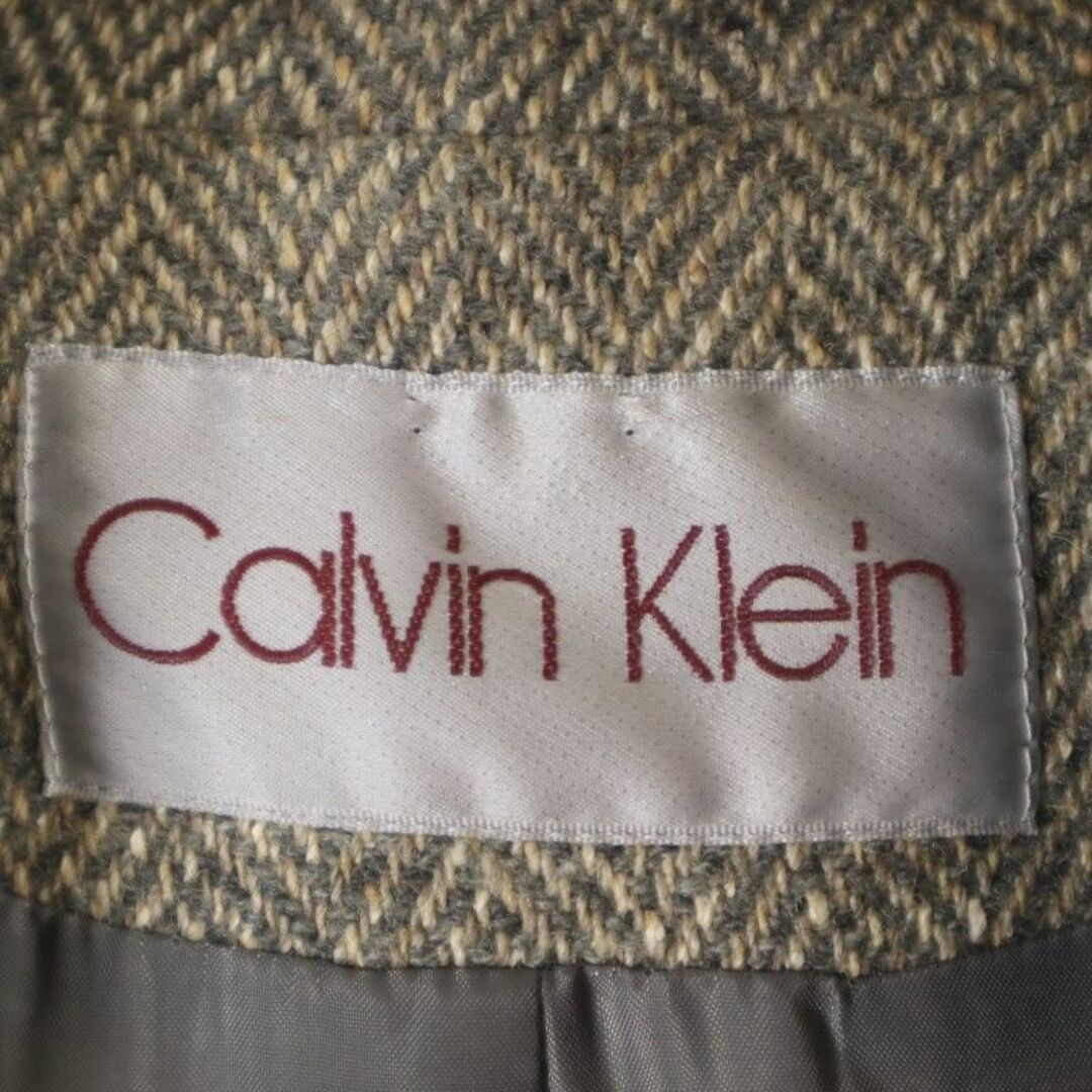 Calvin Klein(カルバンクライン)のカルバンクライン ヘリンボーン シルクウールブレンド トレンチコート グレー系 Calvin Klein レディース 古着 【240102】 レディースのジャケット/アウター(トレンチコート)の商品写真