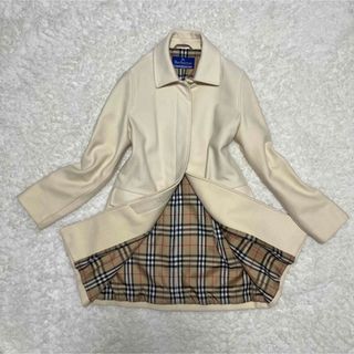 BURBERRY BLUE LABEL - バーバリー　ステンカラーコート　ウール　白　ノバチェック　38 サイズM