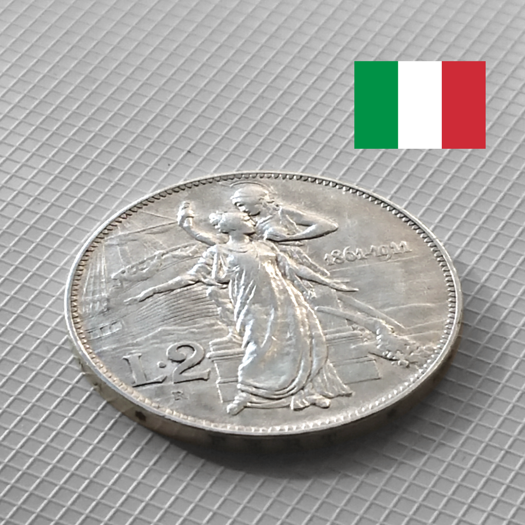 イタリア 銀貨 2リラ イタリア王国50年 レア １枚銀835図柄