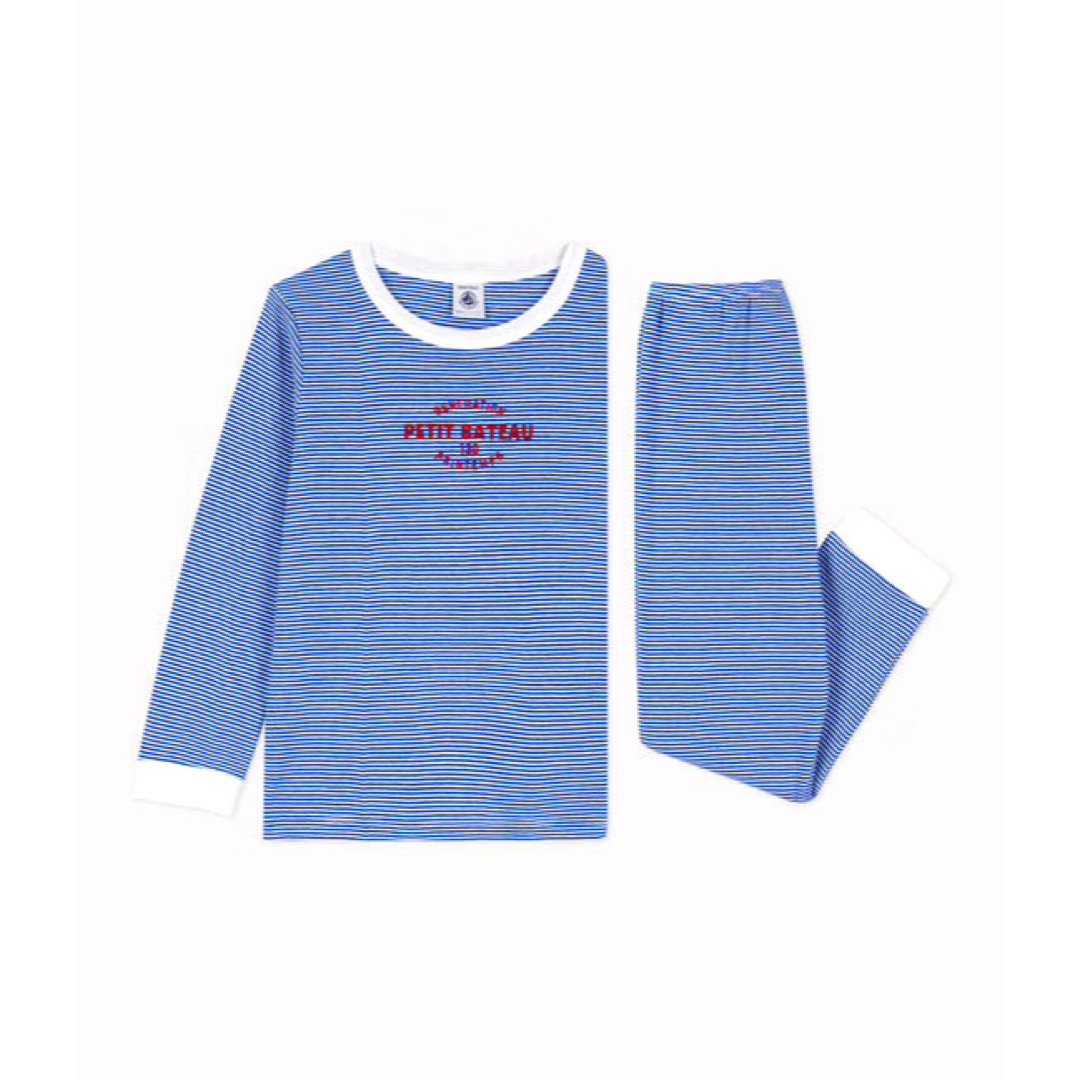 PETIT BATEAU(プチバトー)の新品 プチバトー オーガニック 長袖 パジャマ 130周年記念 ロゴ 12ans キッズ/ベビー/マタニティのキッズ服男の子用(90cm~)(パジャマ)の商品写真