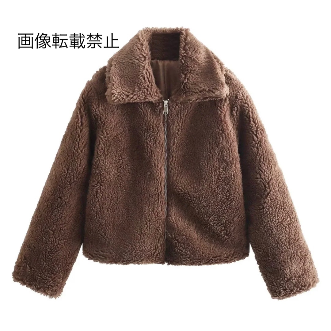 1月新作13278◆brown ボア ジッパー ブルゾン コート