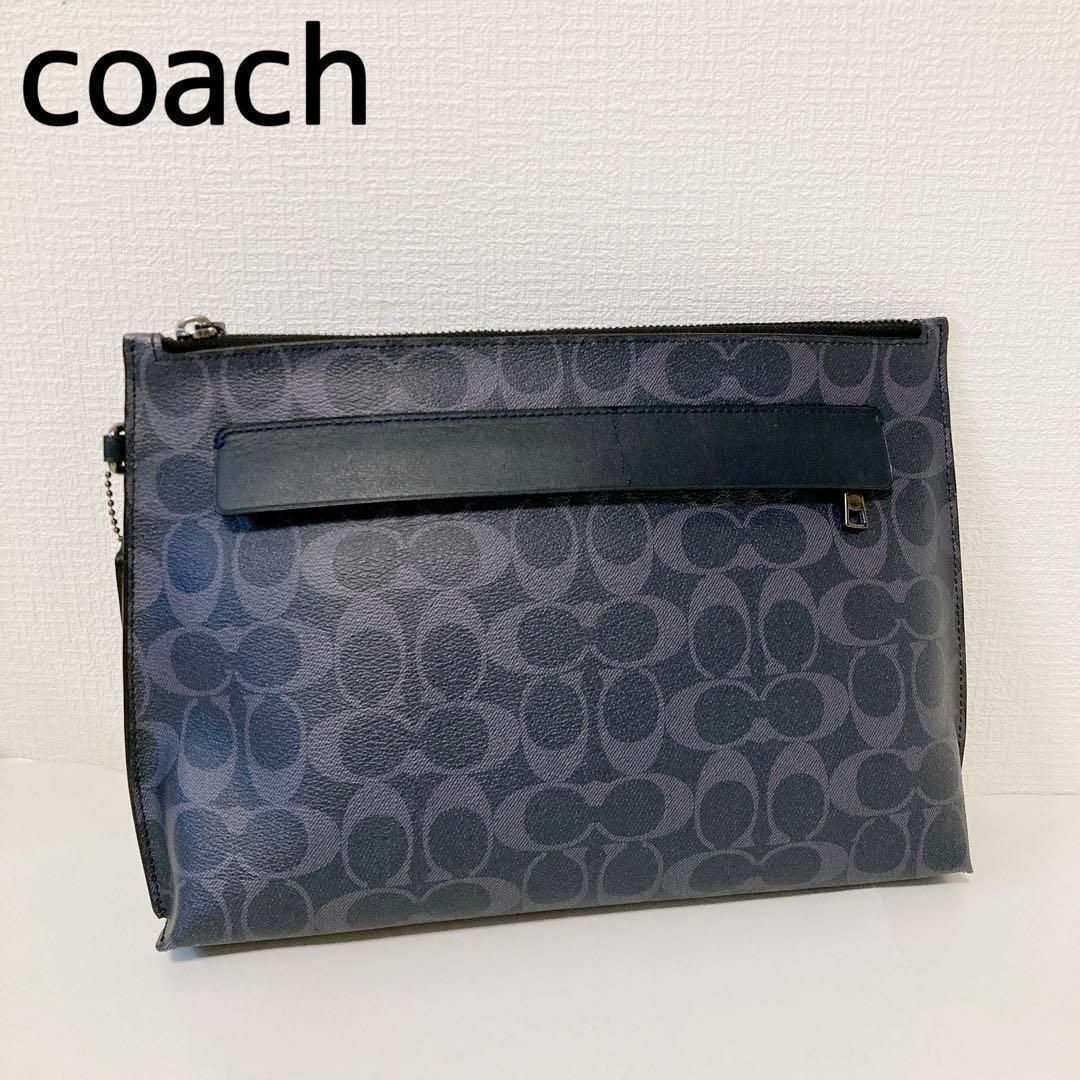 美品 coach コーチ ブラック グレー シグネチャー バッグ クラッチ