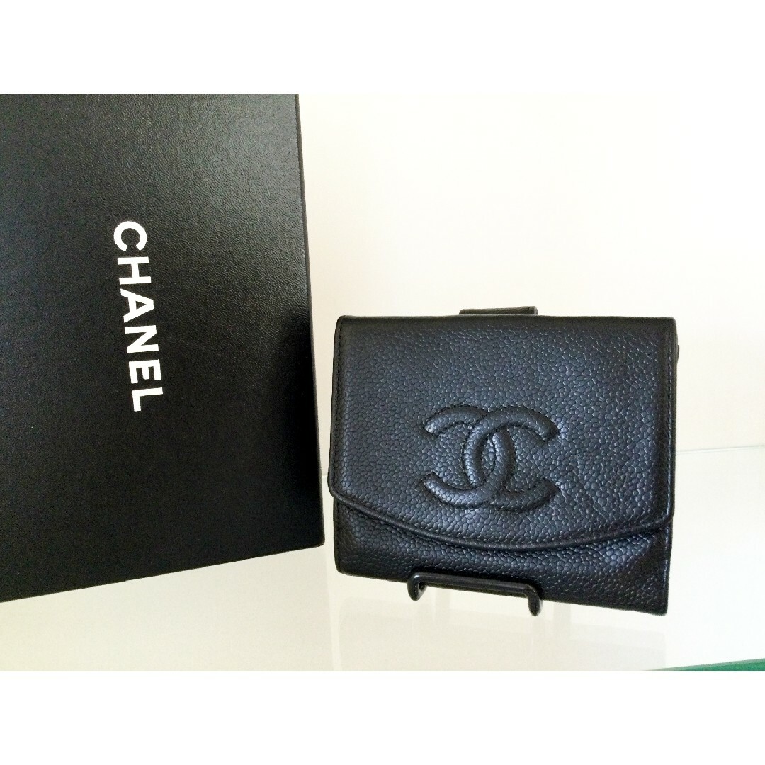 キャビアスキン【極美品】CHANEL シャネル ココマーク キャビアスキン 二つ折り 財布