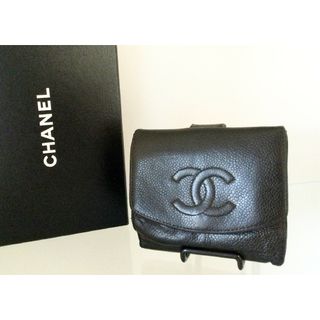 シャネル(CHANEL)のCHANEL シャネル ココマーク キャビアスキン 二つ折り 財布 ブラック(財布)