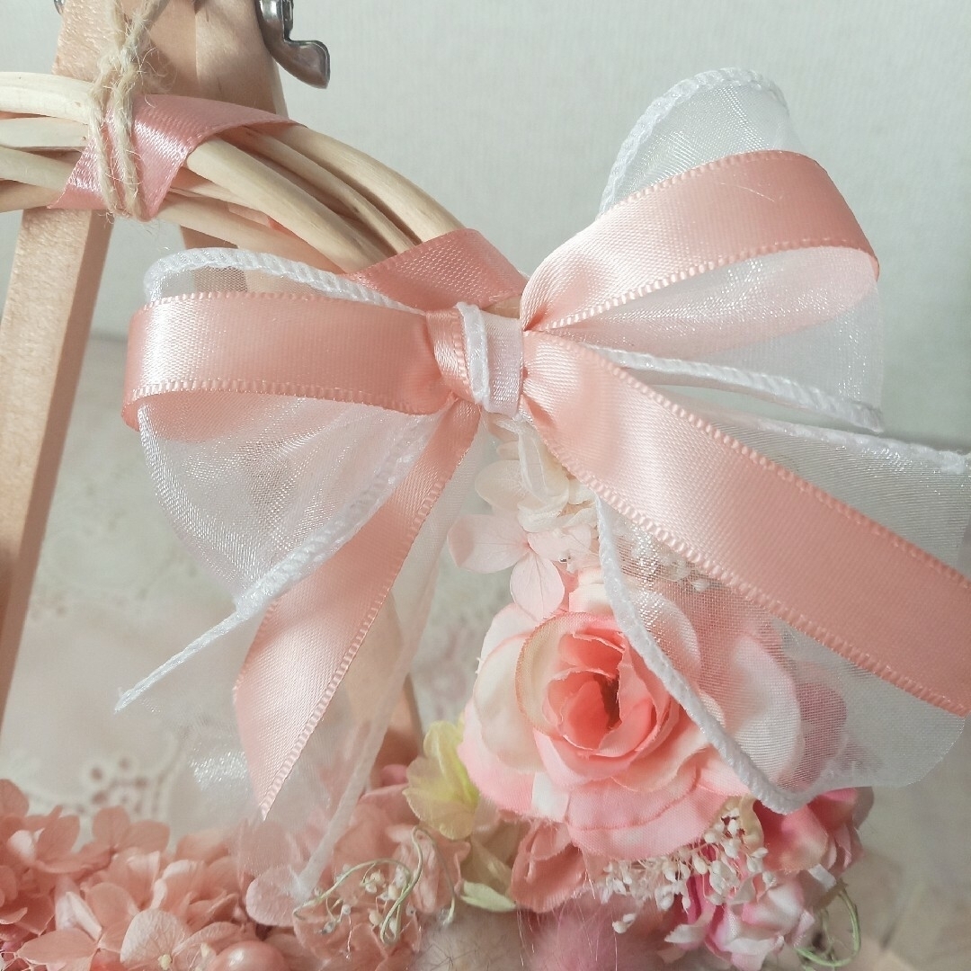 NO.1 ピンク＆ホワイト❤︎*･ 春待ちフラワーリース❁*。 ハンドメイドのフラワー/ガーデン(リース)の商品写真