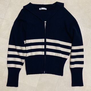 ザラ(ZARA)のZARA ザラ ボーダー カーディガン ネイビー(カーディガン)