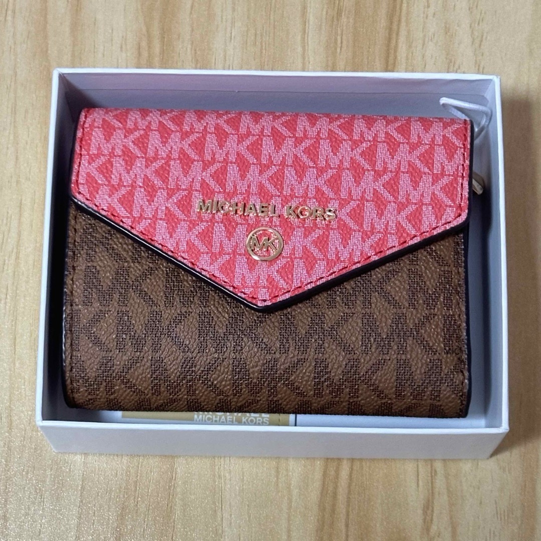 【1/8まで値下】MICHEAL KORS 三つ折財布 ピンク ブラウン 新品レディース