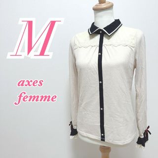 アクシーズファム(axes femme)のアクシーズファム　長袖トップス　M　ホワイト　ブラック　きれいめ　花柄レース(シャツ/ブラウス(長袖/七分))