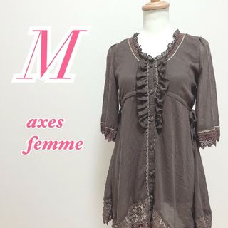 アクシーズファム(axes femme)のアクシーズファム　七分袖トップス　M　ブラウン　花柄レース　ポリ100%(カットソー(長袖/七分))