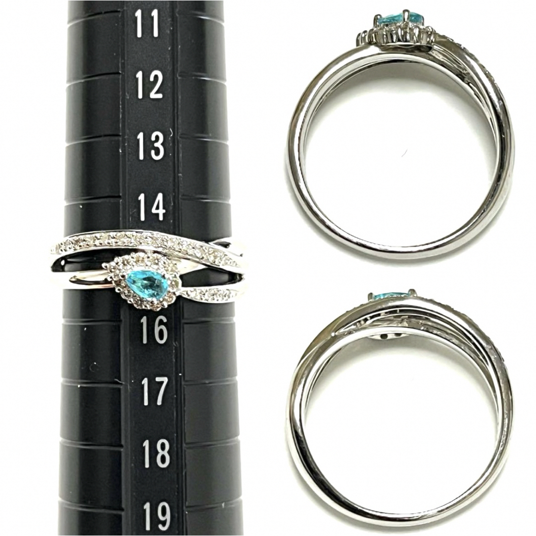 パライバトルマリン ダイヤ デザイン リング Pt900 鑑別書付き 天然ダイヤ レディースのアクセサリー(リング(指輪))の商品写真