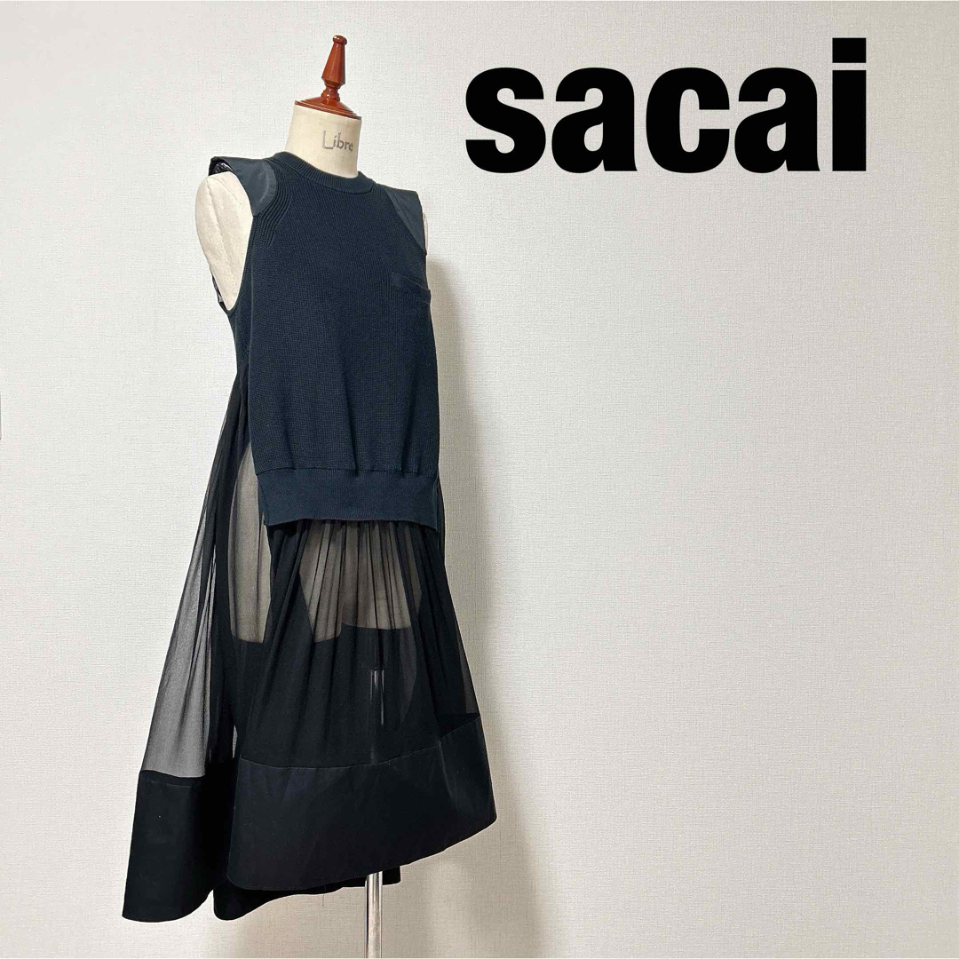 ロングワンピース/マキシワンピースsacai サカイ ドッキング レイヤード ワンピース ドレス