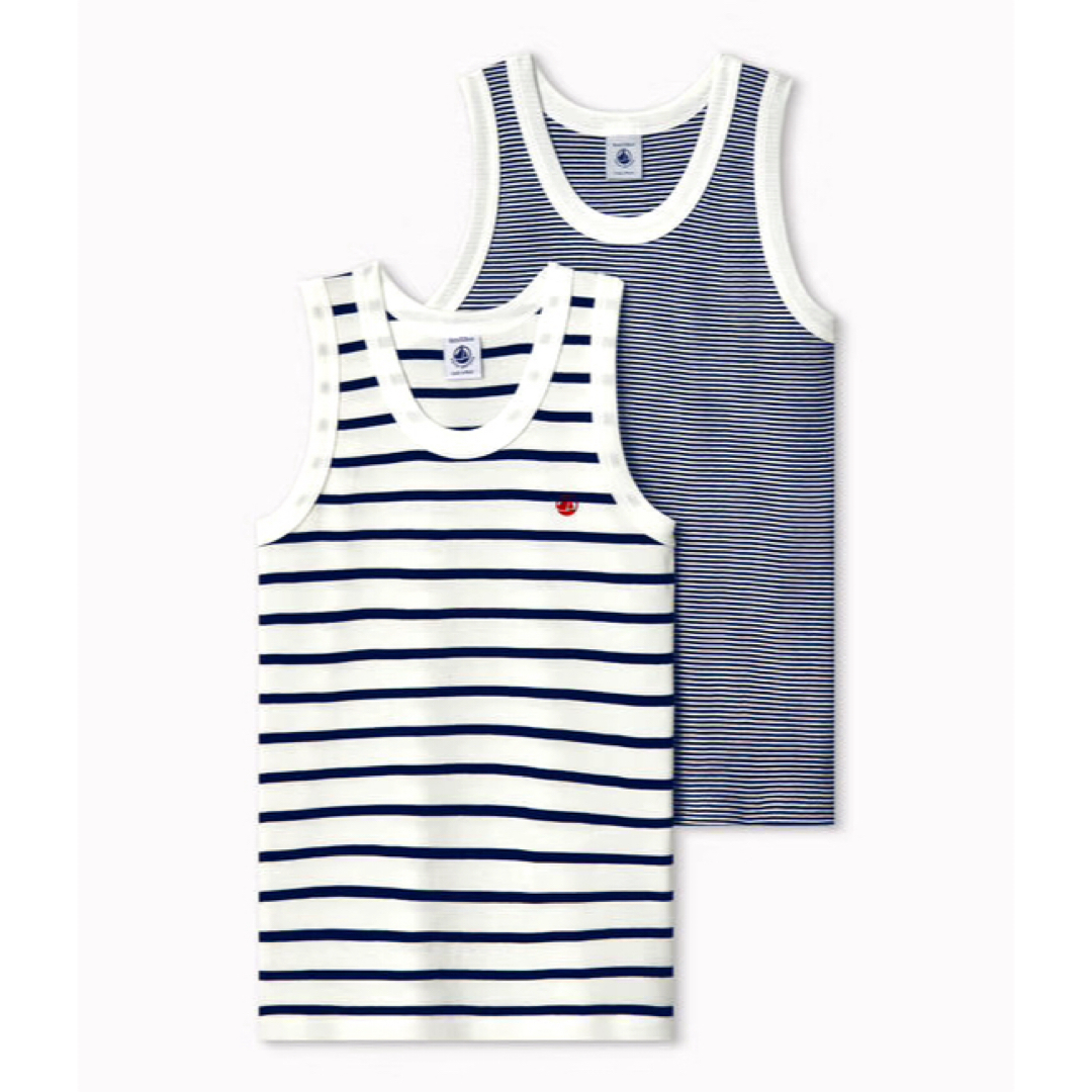 PETIT BATEAU(プチバトー)の新品未使用 プチバトー マリニエール&ミラレタンクトップ 2枚組 10ans キッズ/ベビー/マタニティのキッズ服男の子用(90cm~)(下着)の商品写真