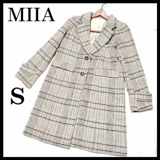 ミーア(MIIA)の【美品】ミーア チェック チェスターコート ベージュ S 大人可愛い アウター(チェスターコート)