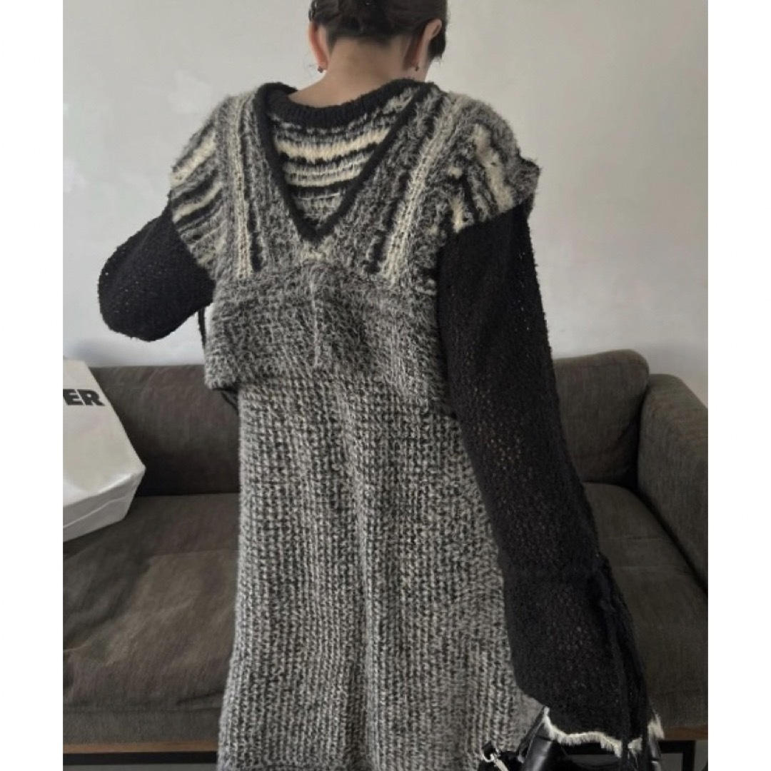 at random shaggy geometric pattern knit レディースのワンピース(ロングワンピース/マキシワンピース)の商品写真
