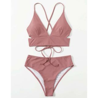 シーイン(SHEIN)のSHEIN ソリッド Vネック ビキニ ダスティピンク(水着)