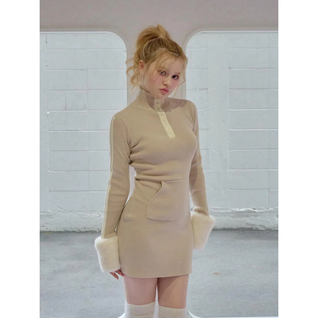 andmary アンドマリー Zoe fur mini dress ベージュ andmary アンドマリー Zoe fur mini dress ベージュ