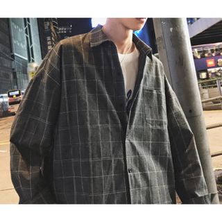 3999円○ XL ビッグシルエット チェック ウィンドペンチェック ブラック(Tシャツ/カットソー(七分/長袖))