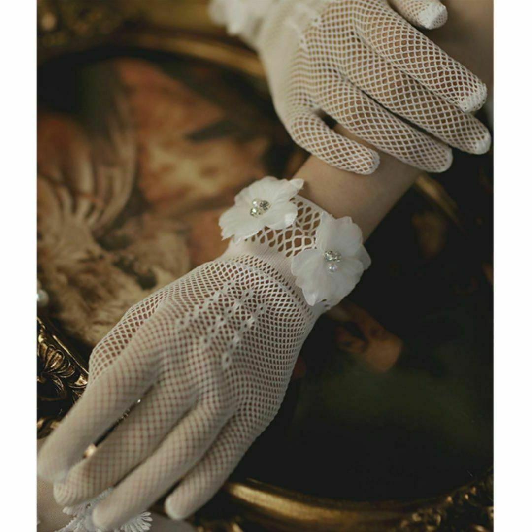 ウェディンググローブ ショート丈 結婚式 ブライダル フラワー 手袋 ホワイト レディースのフォーマル/ドレス(その他)の商品写真