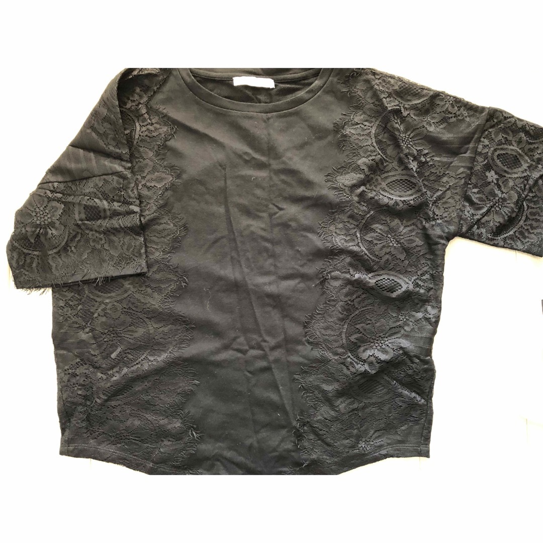 LOWRYS FARM(ローリーズファーム)の刺繍レース半袖トップスブラック レディースのトップス(カットソー(半袖/袖なし))の商品写真