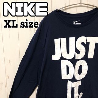 ナイキ(NIKE)のNIKE ナイキ ロンt 長袖 ネイビー ビッグプリント オーバーサイズ 古着(Tシャツ/カットソー(七分/長袖))