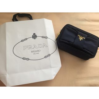 プラダ(PRADA)の値下げ!! PRADA リボンモチーフ ポーチ ネイビー(ポーチ)