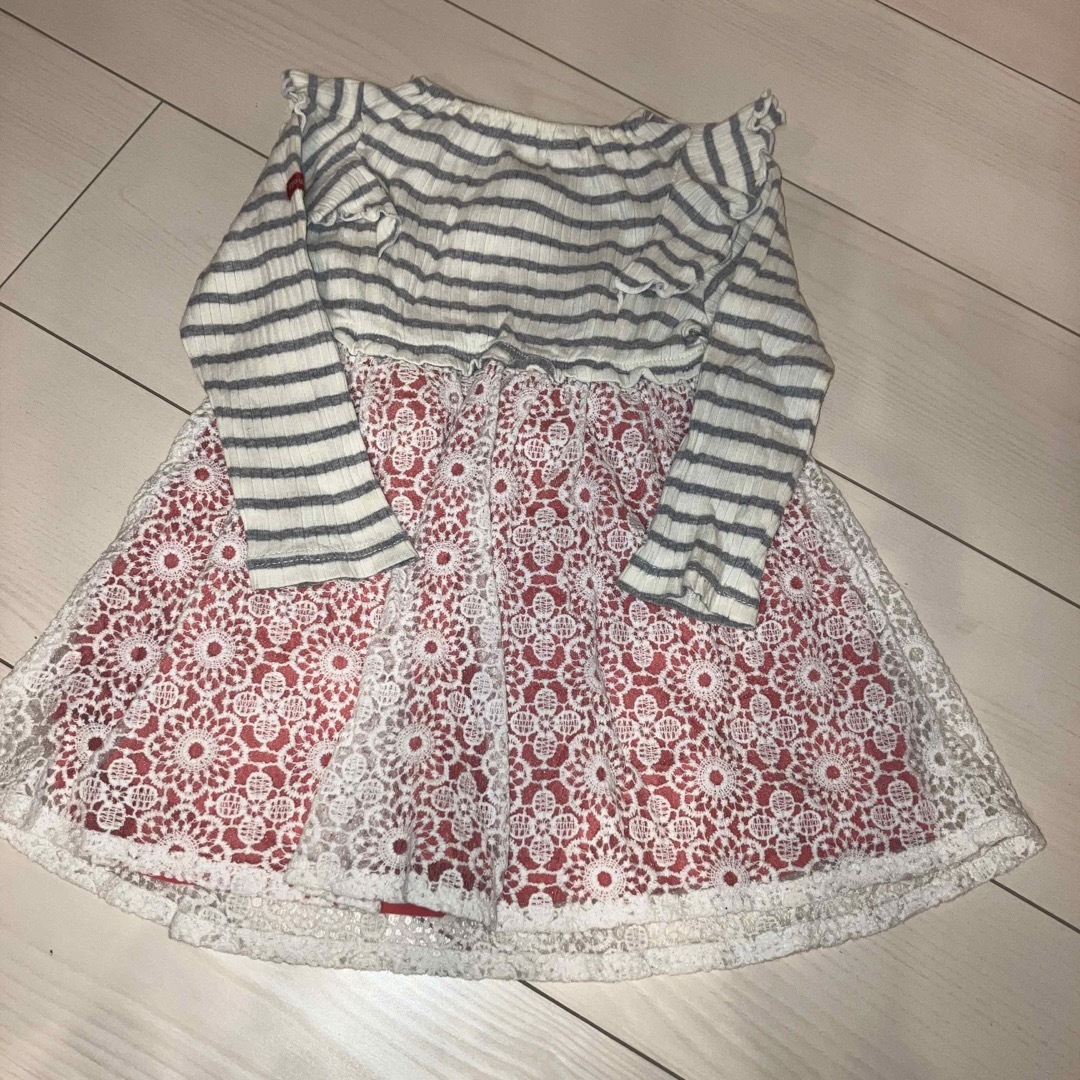 mou jon jon(ムージョンジョン)のボーダーワンピース90サイズ キッズ/ベビー/マタニティのキッズ服女の子用(90cm~)(ワンピース)の商品写真